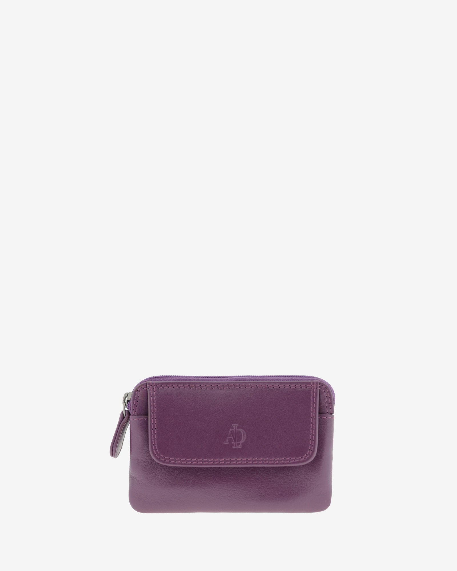 Monedero fino 8078 en color lila, vista frontal con solapa exterior.