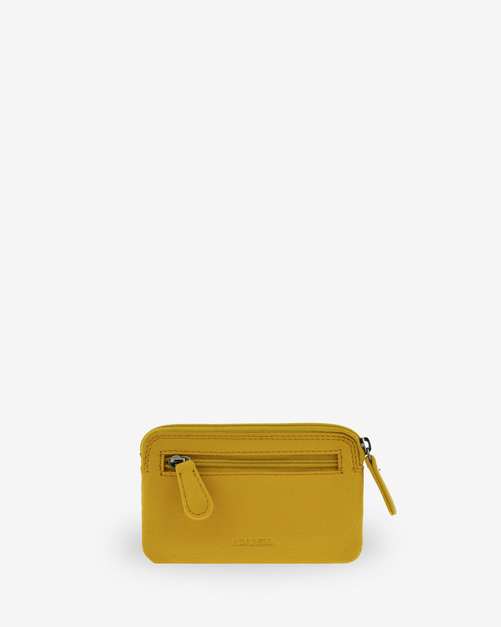 Monedero fino 8078 en color limón, vista posterior con bolsillo exterior de cremallera.