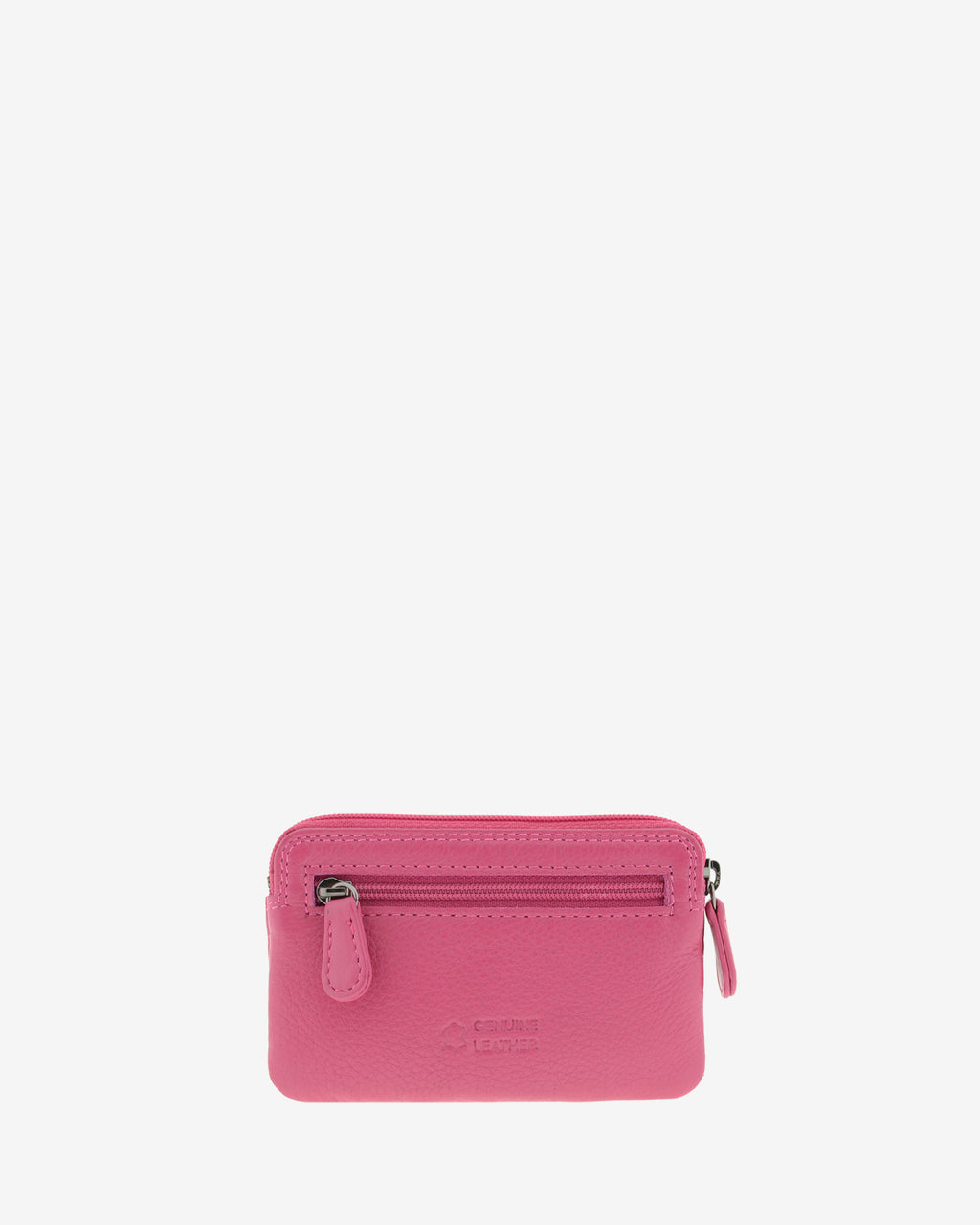 Monedero fino 8078 en color magenta, vista posterior con bolsillo exterior de cremallera.