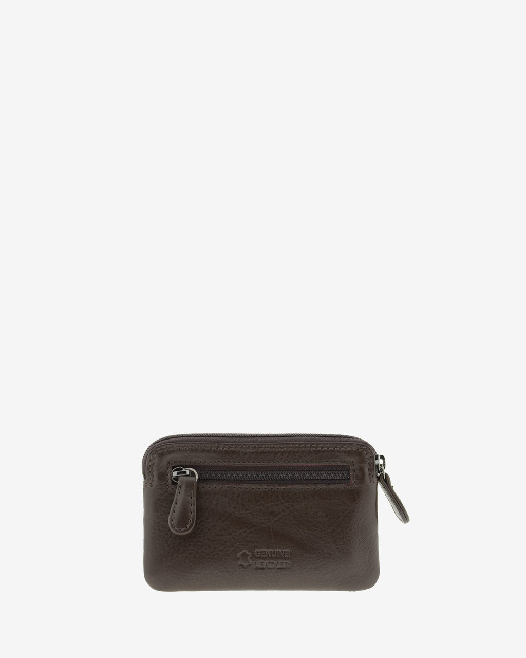 Monedero fino 8078 en color marrón, vista posterior con bolsillo exterior de cremallera.