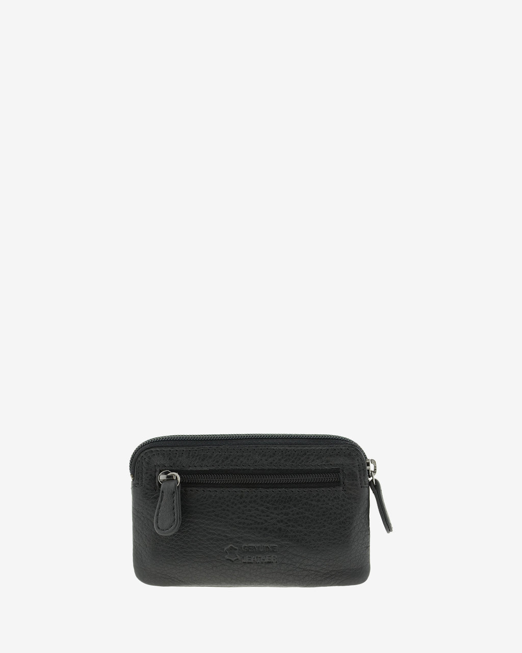 Monedero fino 8078 en color negro, vista posterior con bolsillo exterior de cremallera.