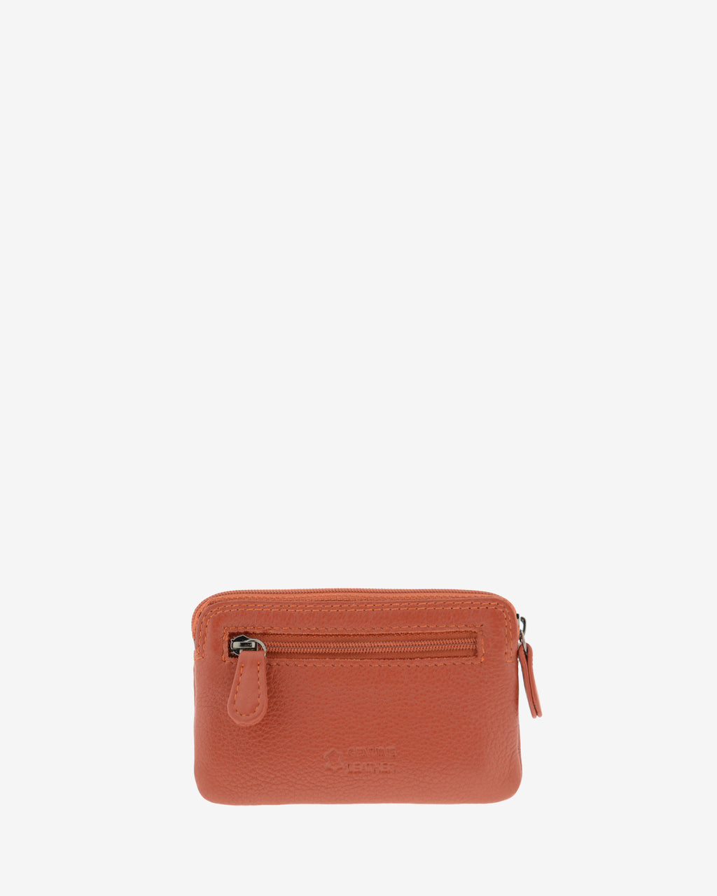 Monedero fino 8078 en color teja, vista posterior con bolsillo exterior de cremallera.
