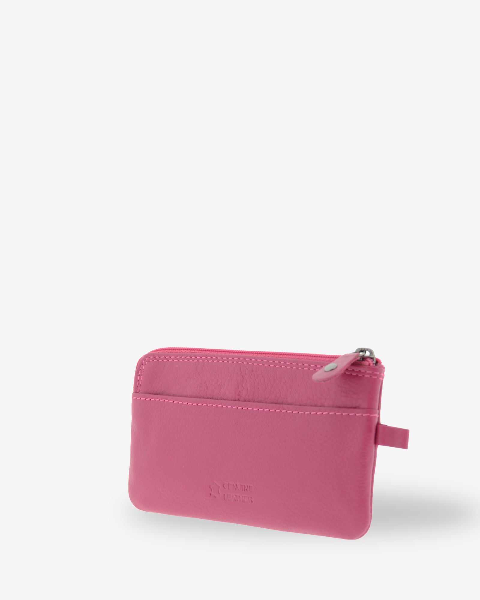 Monedero fino 8079 en color magenta, vista tres cuartos posterior con ranura exterior.