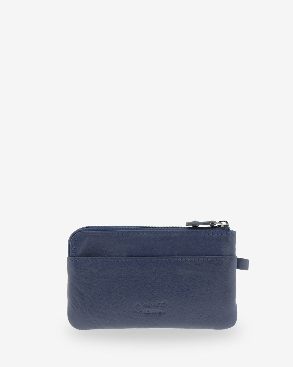 Monedero fino 8079 en color marino, vista posterior con ranura exterior.