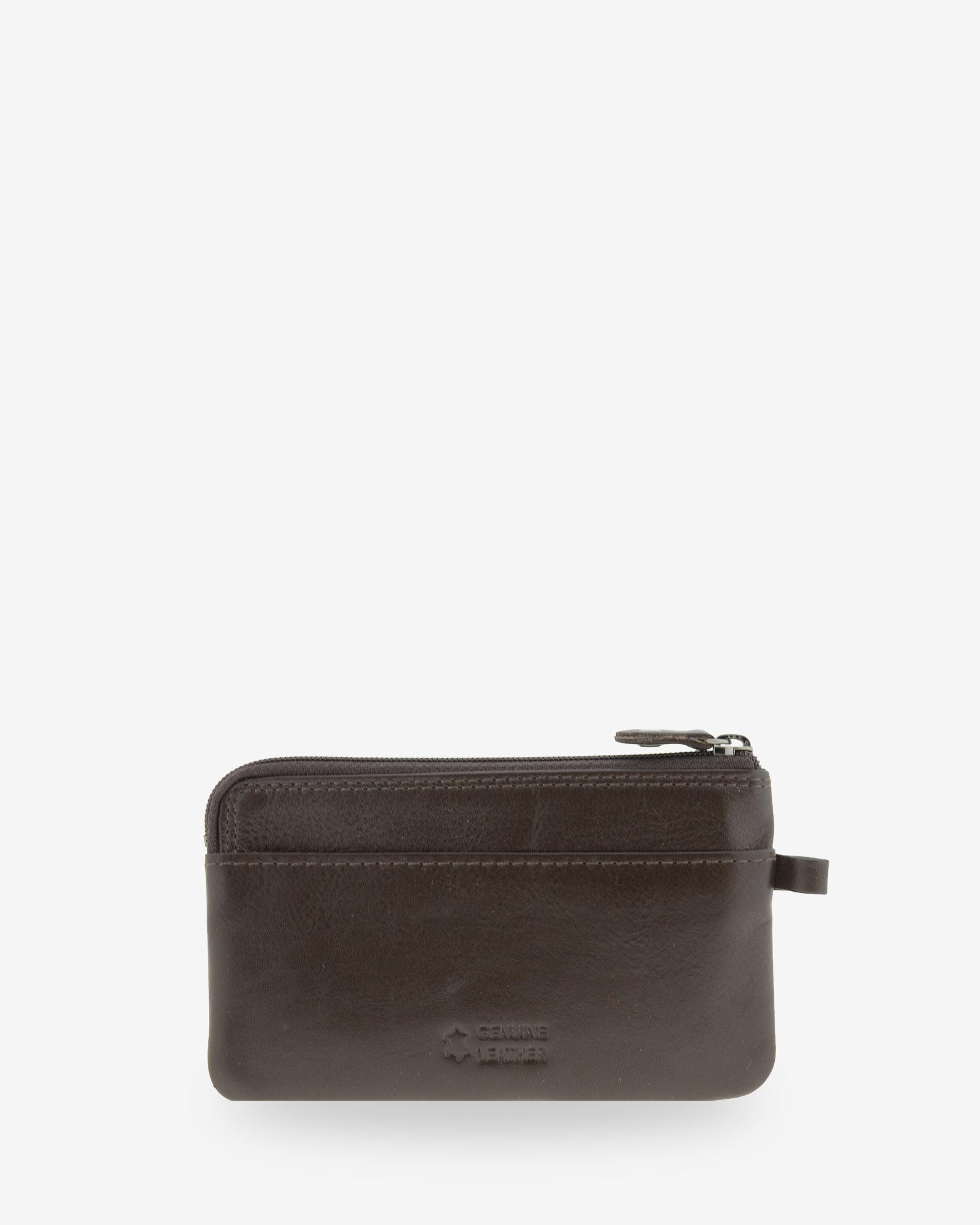 Monedero fino 8079 en color marrón, vista posterior con ranura exterior.
