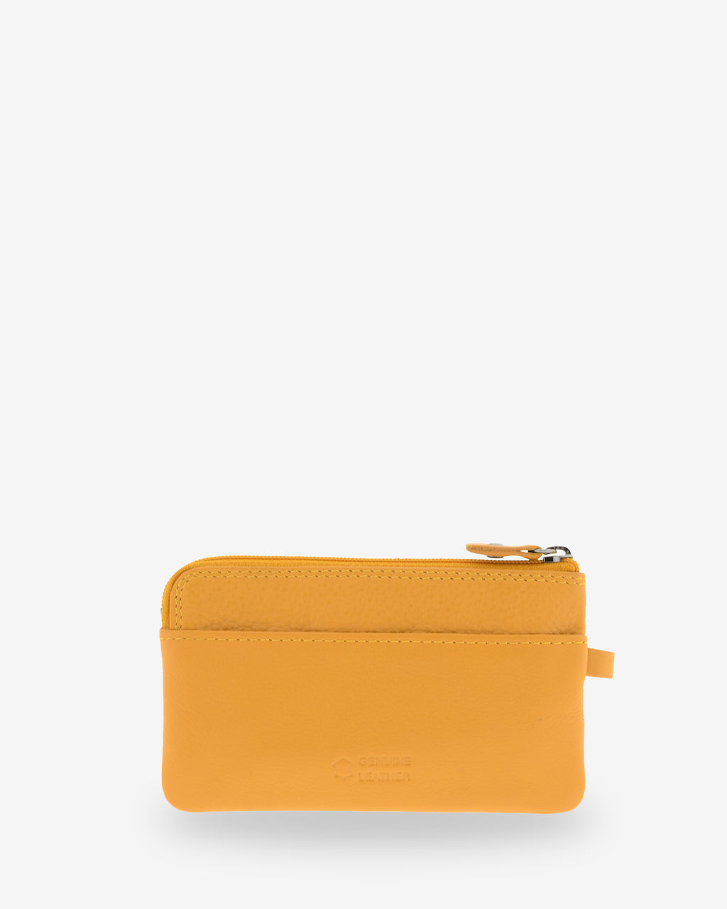 Monedero fino 8079 en color mostaza, vista posterior con ranura exterior.