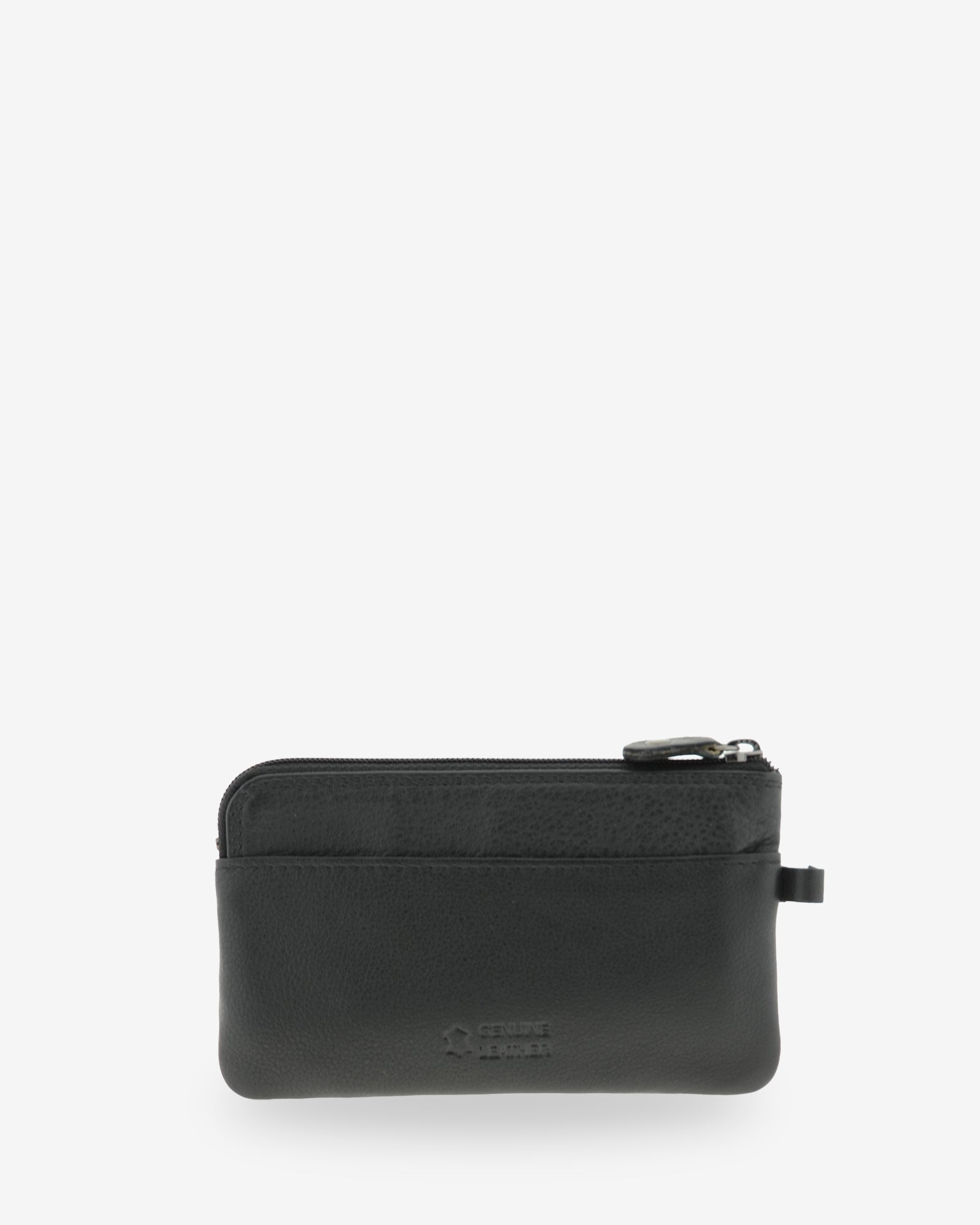 Monedero fino 8079 en color negro, vista posterior con ranura exterior.