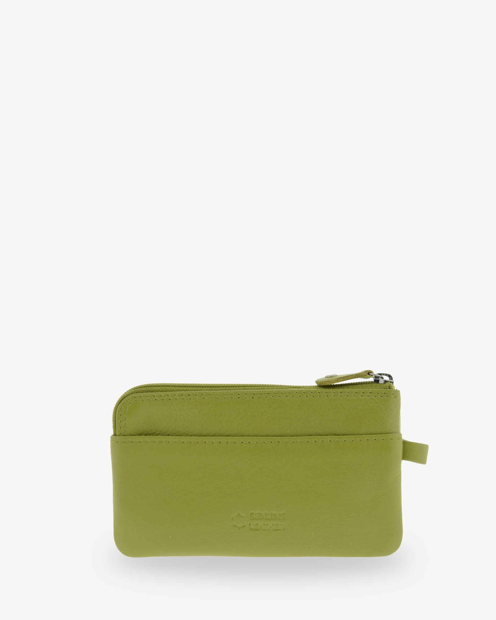 Monedero fino 8079 en color oliva, vista posterior con ranura exterior.