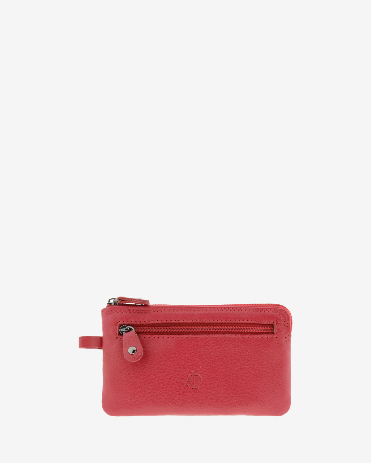 Monedero fino 8079 en color rojo, vista frontal con bolsillo exterior de cremallera.
