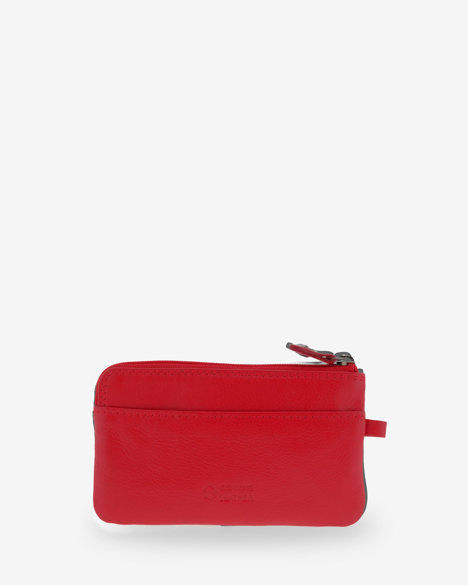 Monedero fino 8079 en color rojo, vista posterior con ranura exterior.