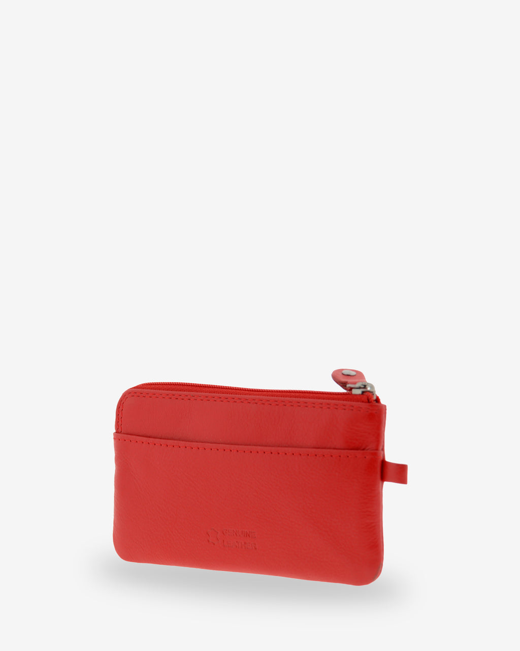 Monedero fino 8079 en color rojo, vista tres cuartos posterior con ranura exterior.