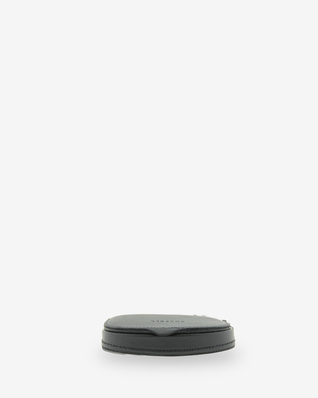 Monedero taco 8101 en color negro, tumbado mostrando el perfil inferior y el borde cosido