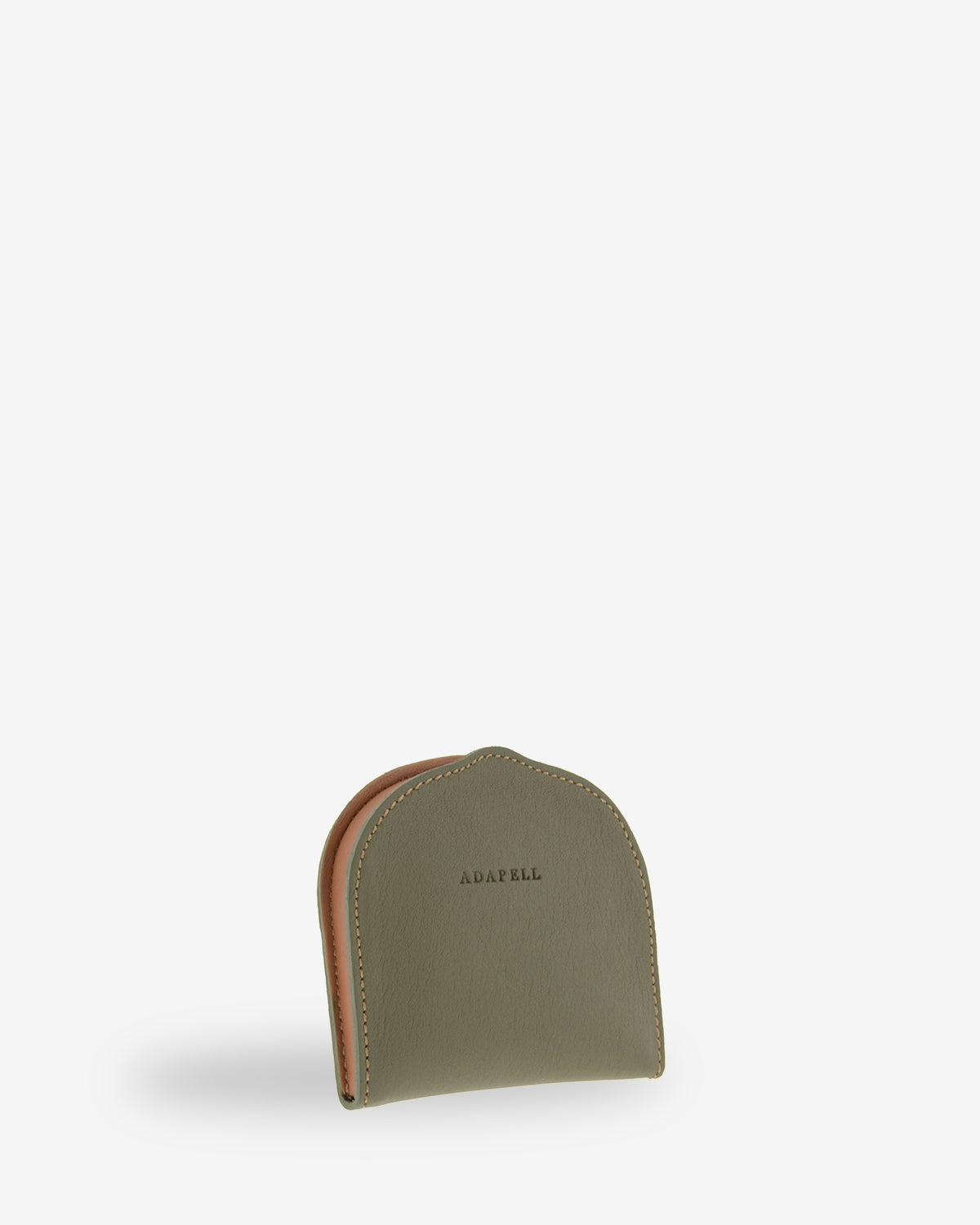 Monedero embutido 8102 en color verde, vista tres cuartos frontal con logo Adapell grabado