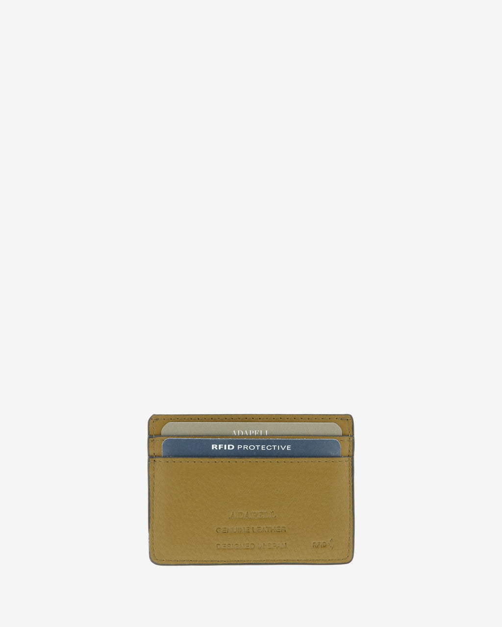 Tarjetero de mujer Brisa en color Ámbar Ébano, vista trasera con dos ranuras para tarjetas y marcado RFID.