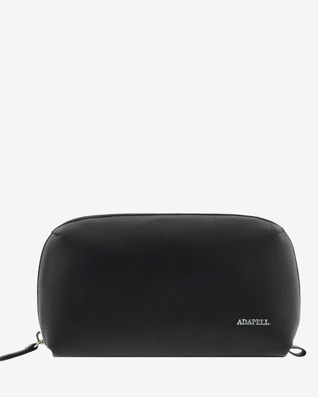 Tech pouch, estuche tecnológico en piel auténtica en color negro y cierre de cremallera, vista frontal