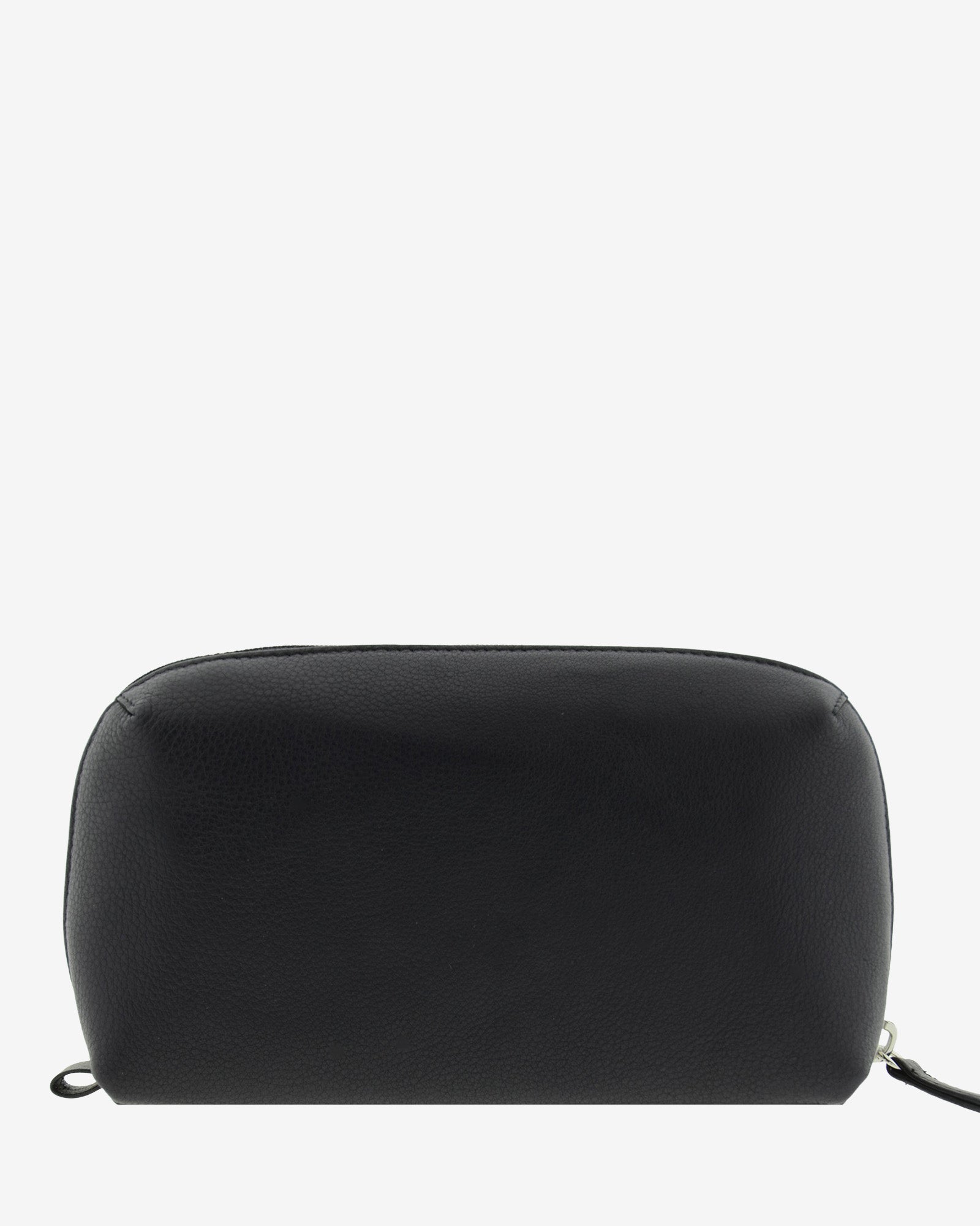 Tech pouch, estuche tecnológico en piel auténtica en color negro y cierre de cremallera, vista trasera