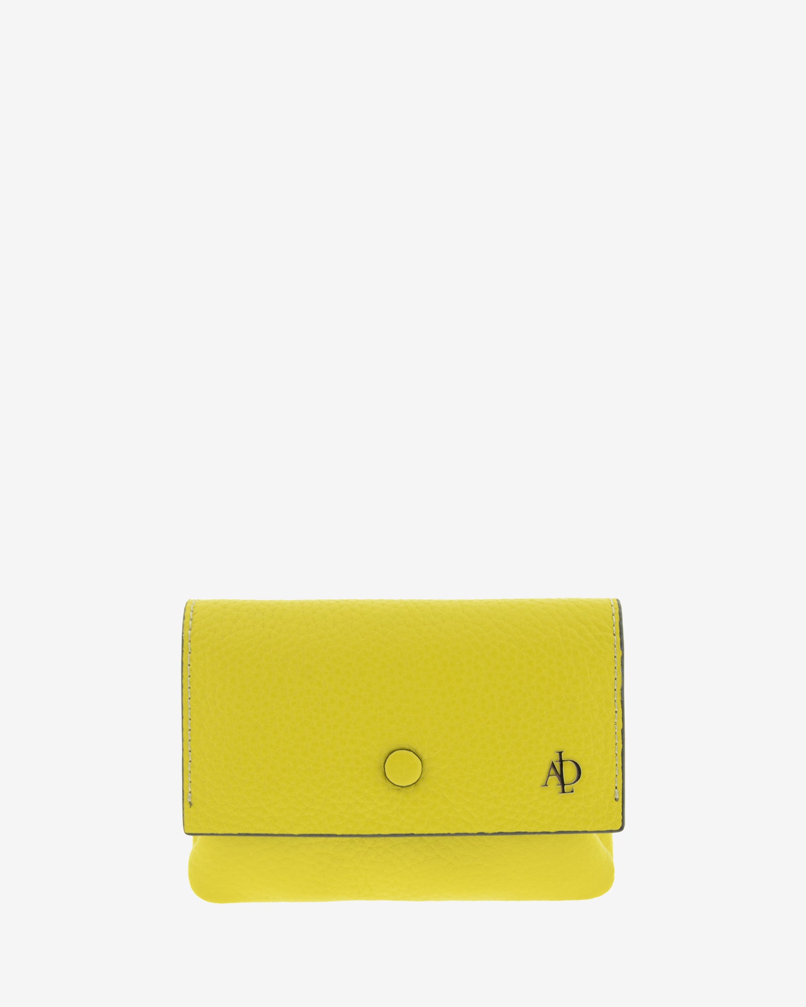Monedero mediano ref. 4257-17, en piel auténtica granulada de alta calidad de color amarillo citrine, con boquilla interior y con protección de tarjetas RFID. Solapa cerrada de la colección Nude. Vista frontal