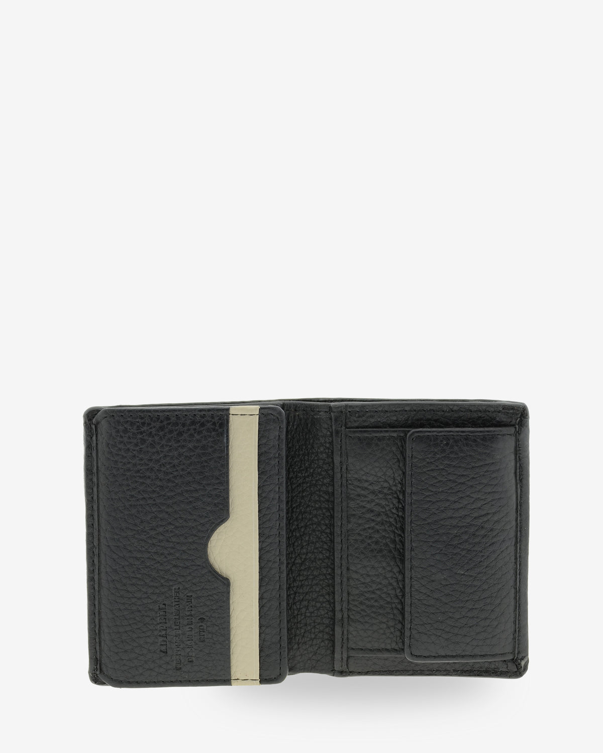 Vista interior de la cartera de hombre Nexo 1671 en piel negra con ranuras para tarjetas y monedero interior