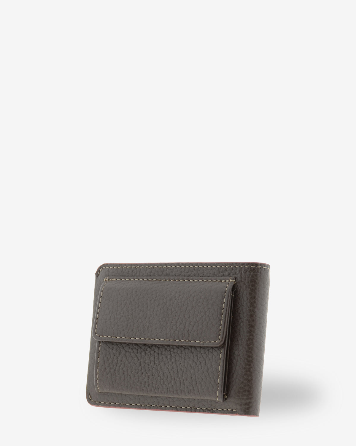 Cartera de hombre Nexo 1672 en piel color chocolate, vista trasera con monedero exterior con solapa