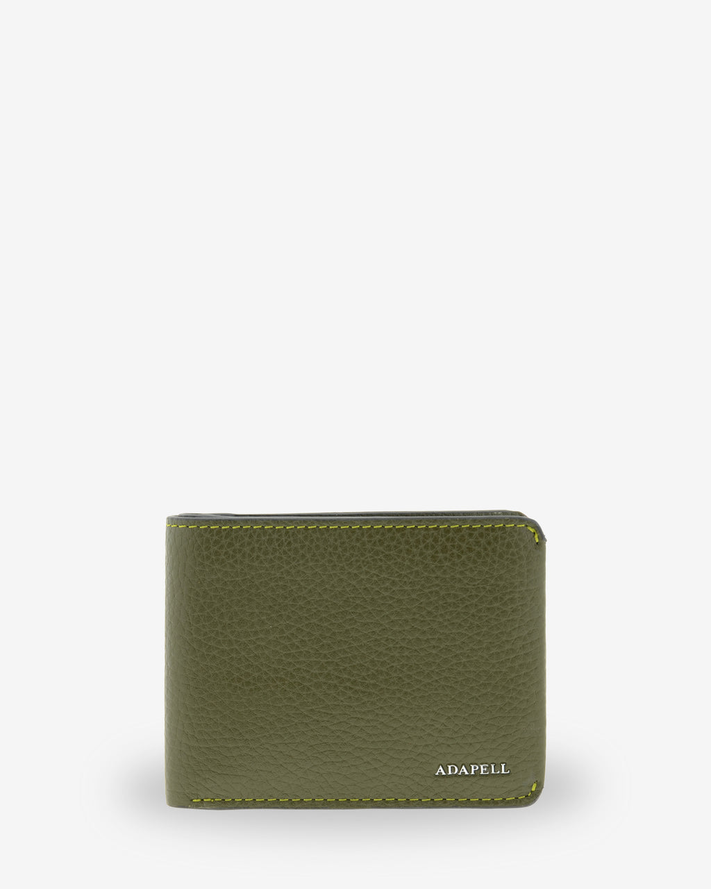 Cartera de hombre Nexo 1672 horizontal en piel verde Loden, vista frontal con logo ADAPELL