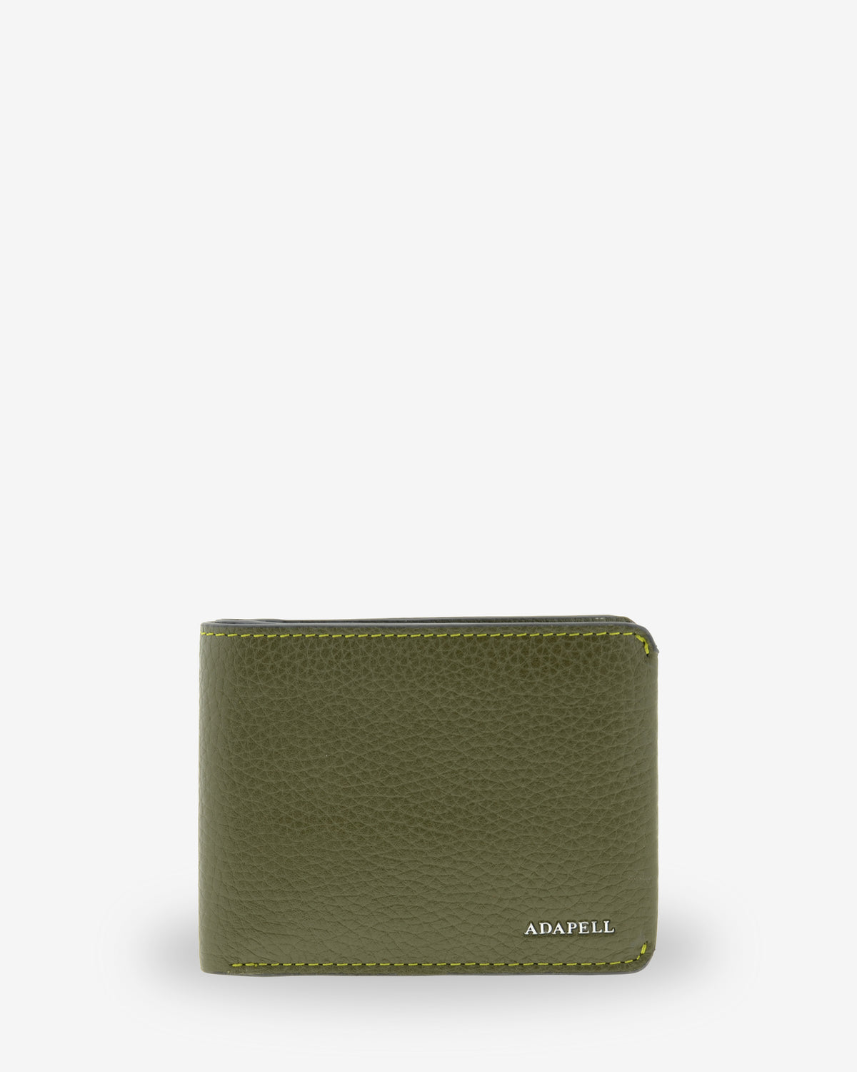 Cartera de hombre Nexo 1672 horizontal en piel verde Loden, vista frontal con logo ADAPELL