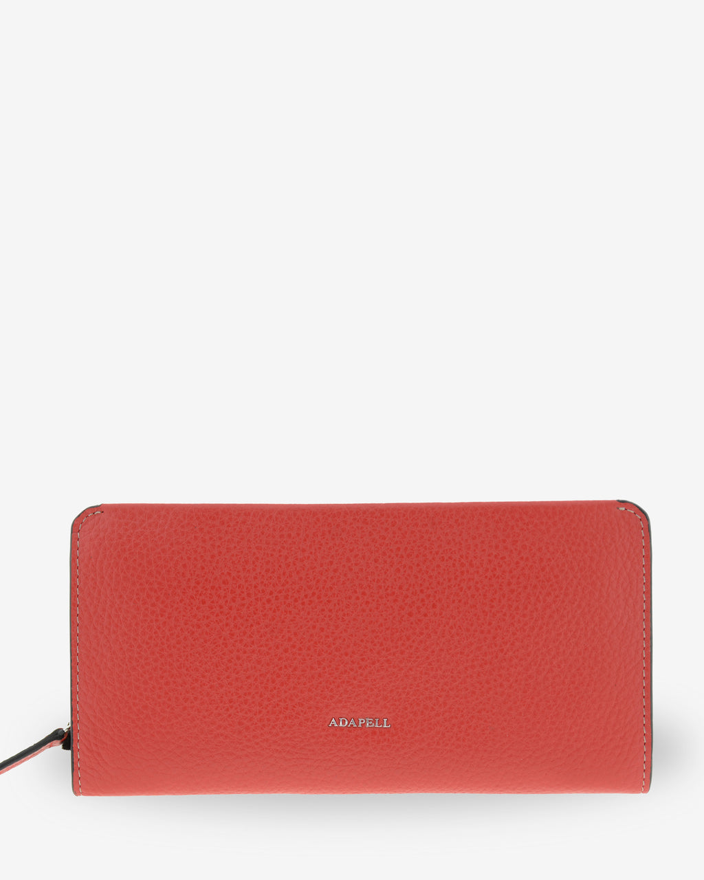 Vista frontal de la cartera grande de piel Nexo 4260 en color amapola con cierre perimetral de cremallera y logo ADAPELL.