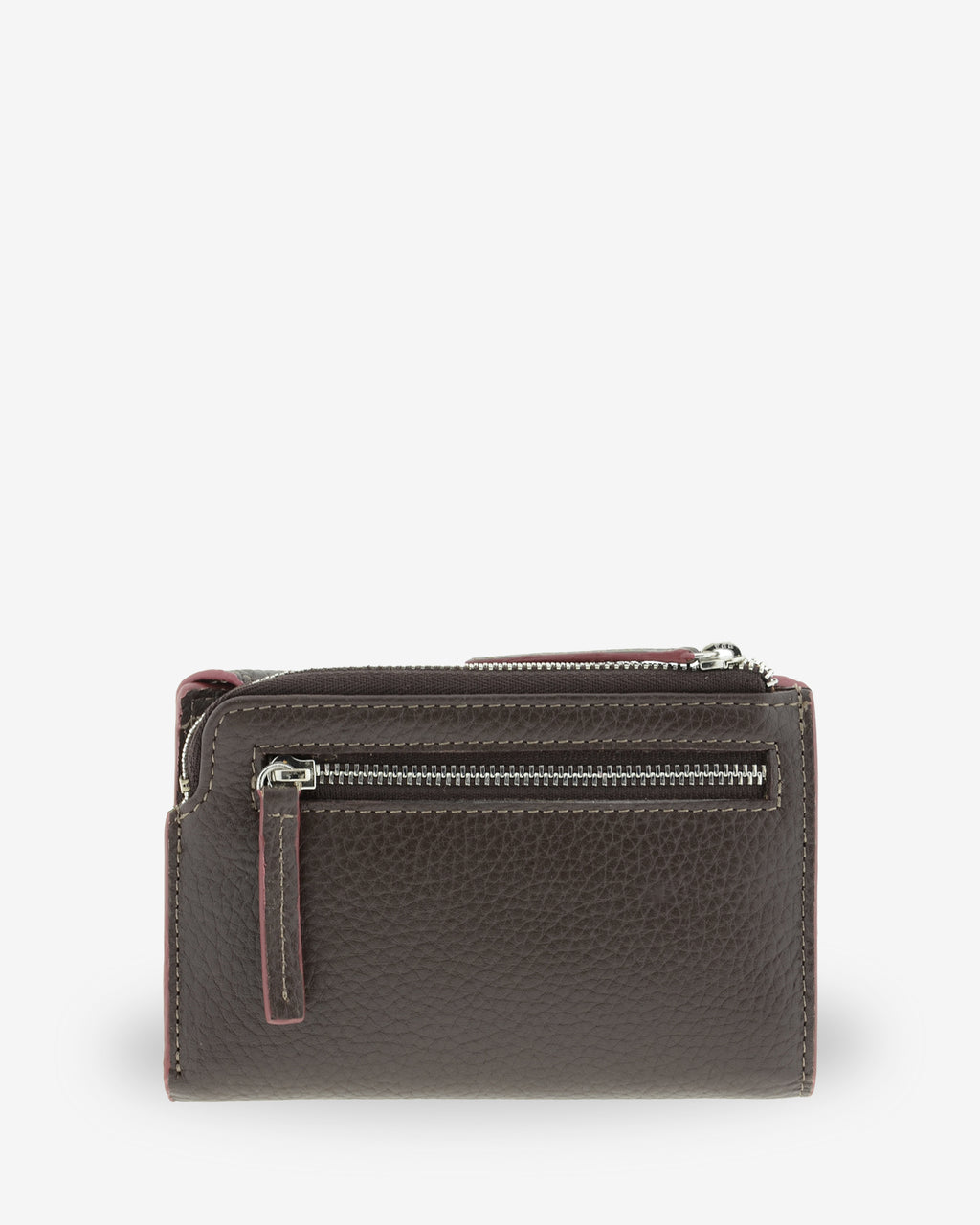 Vista trasera de la cartera Nexo 4261 chocolate con monedero exterior con cremallera.