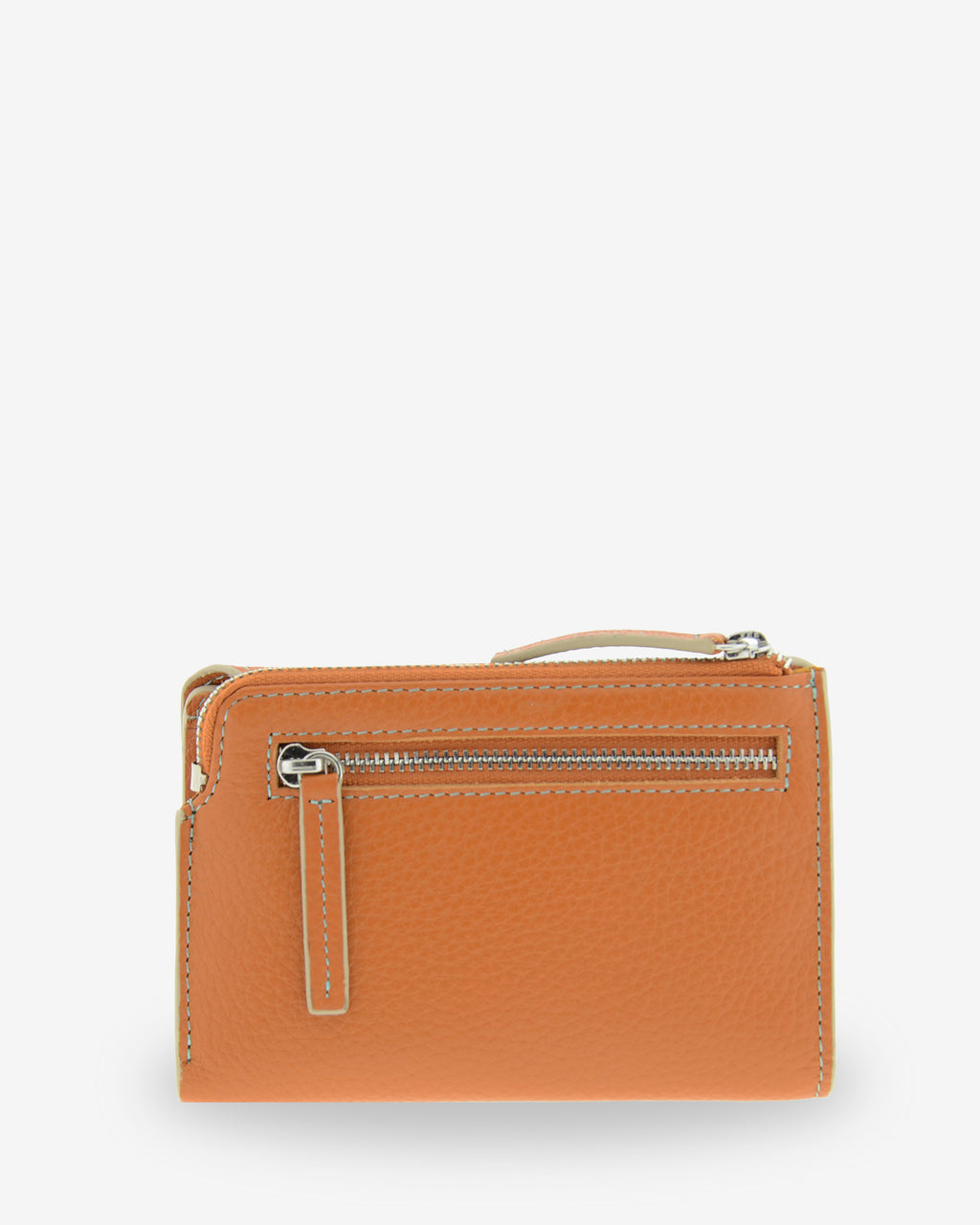 Vista trasera de la cartera Nexo 4261 miel con monedero exterior con cremallera.