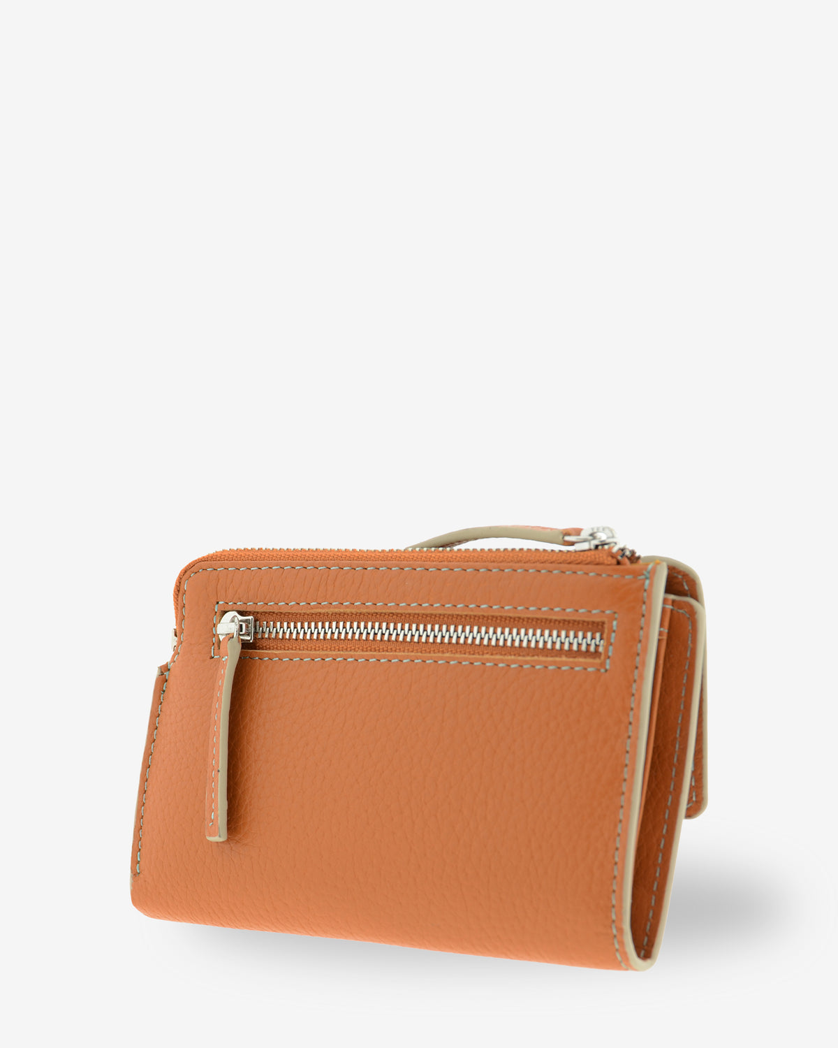 Vista trasera en tres cuartos de la cartera Nexo 4261 miel con monedero exterior con cremallera.