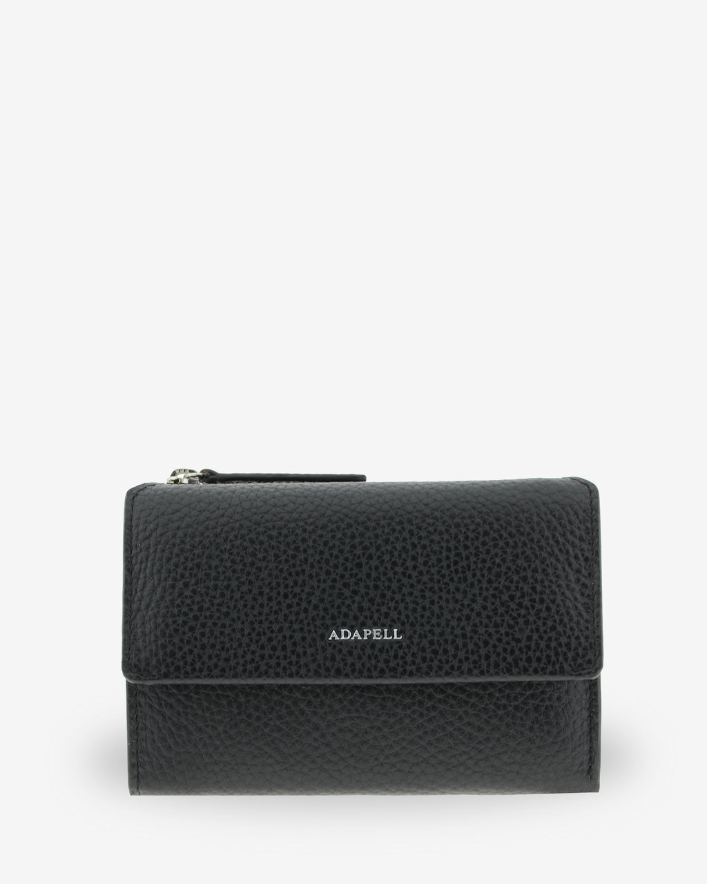 Vista frontal de la cartera de piel Nexo 4261 en color negro con solapa y logo ADAPELL.