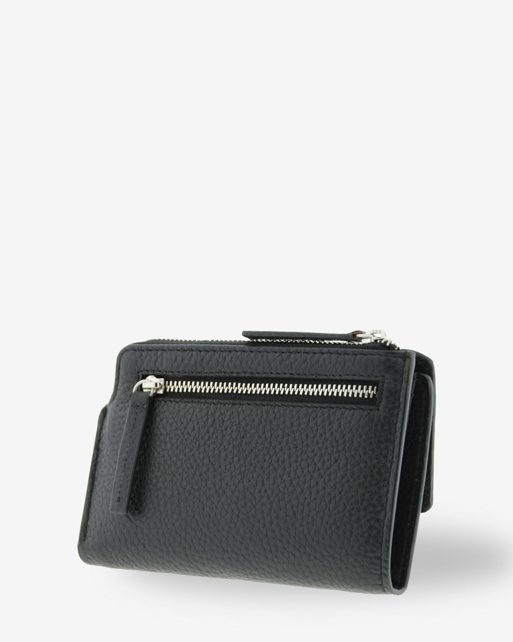 Vista trasera en tres cuartos de la cartera Nexo 4261 negra con monedero exterior con cremallera.