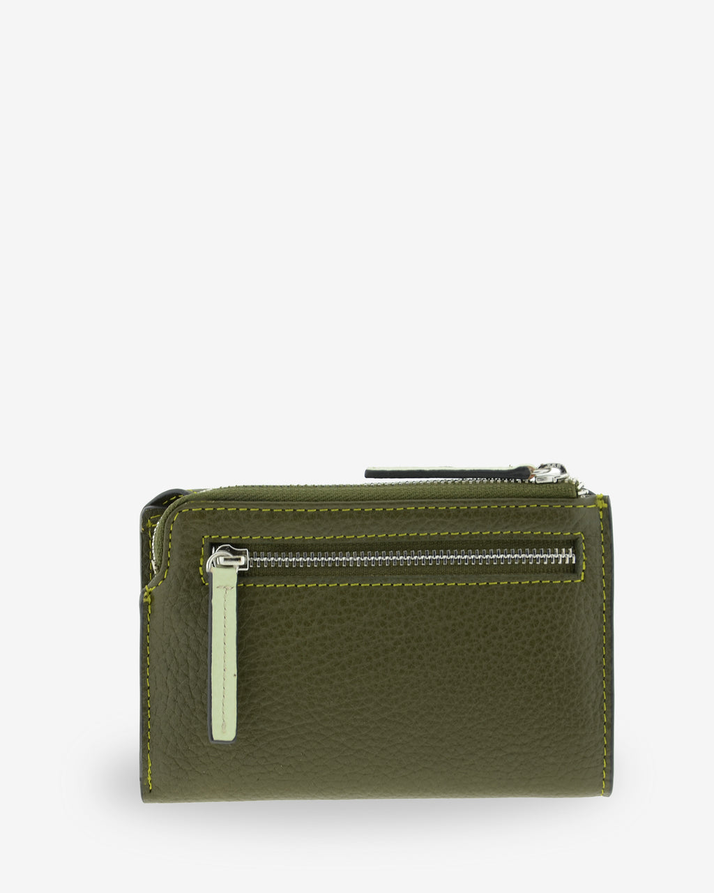 Vista trasera de la cartera Nexo 4261 Verde Loden con monedero exterior con cremallera.