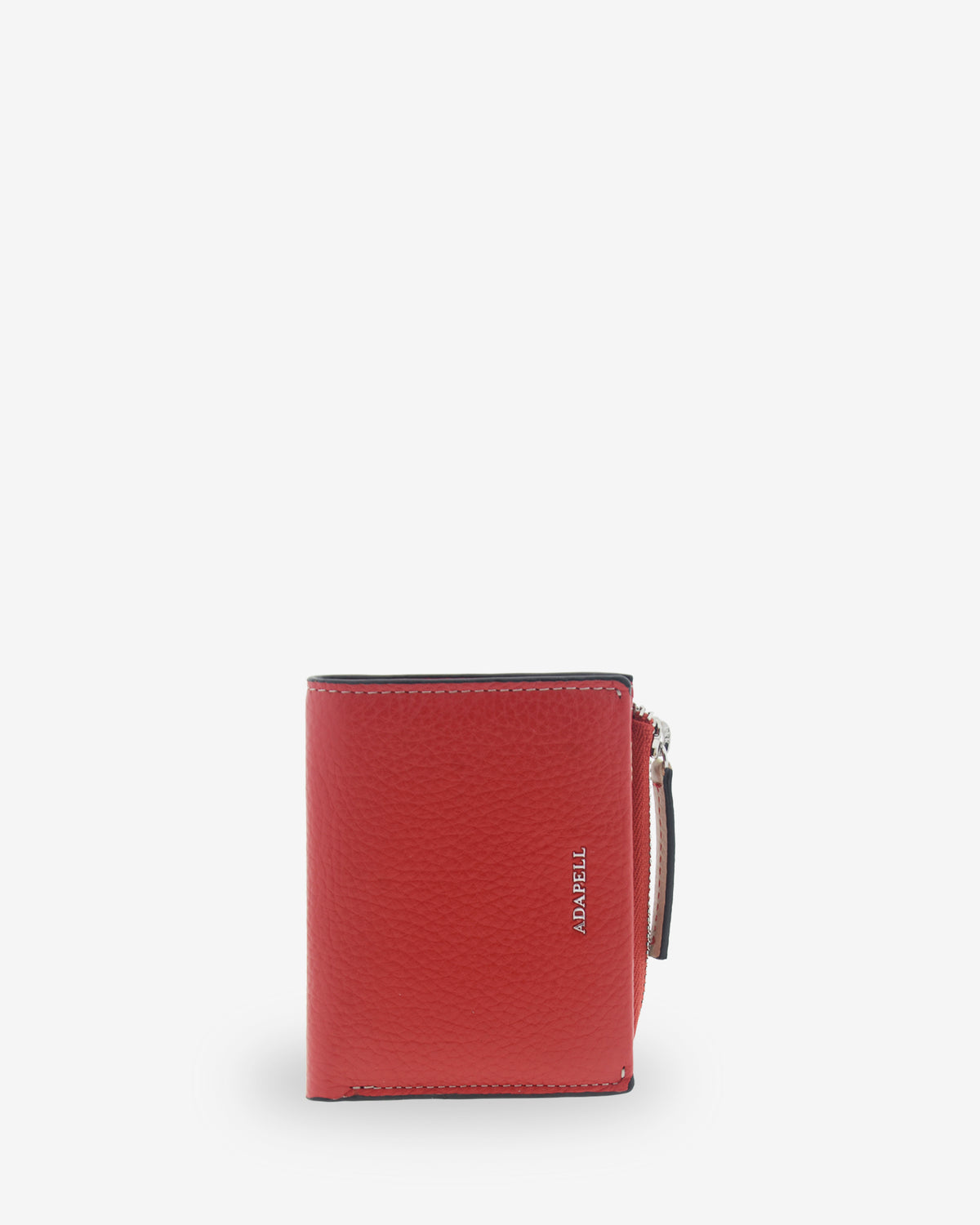 Vista frontal de la cartera pequeña y fina de piel Nexo 4263 en color amapola con logo ADAPELL.