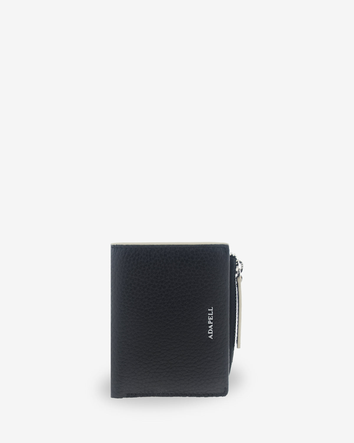 Vista frontal de la cartera pequeña y fina de piel Nexo 4263 en color negro con logo ADAPELL.