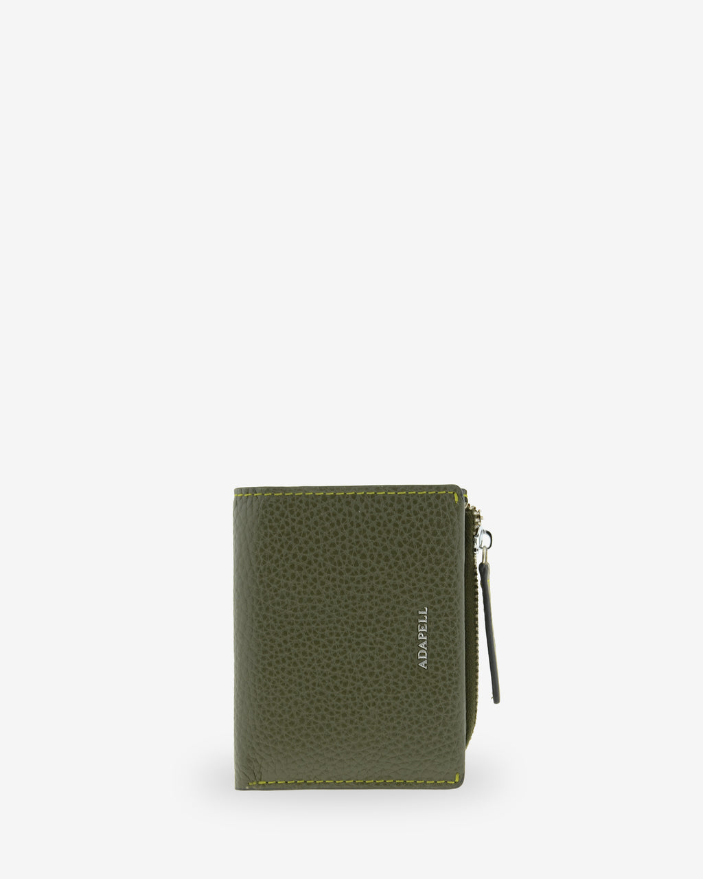 Vista frontal de la cartera pequeña y fina de piel Nexo 4263 en color Verde Loden con logo ADAPELL.