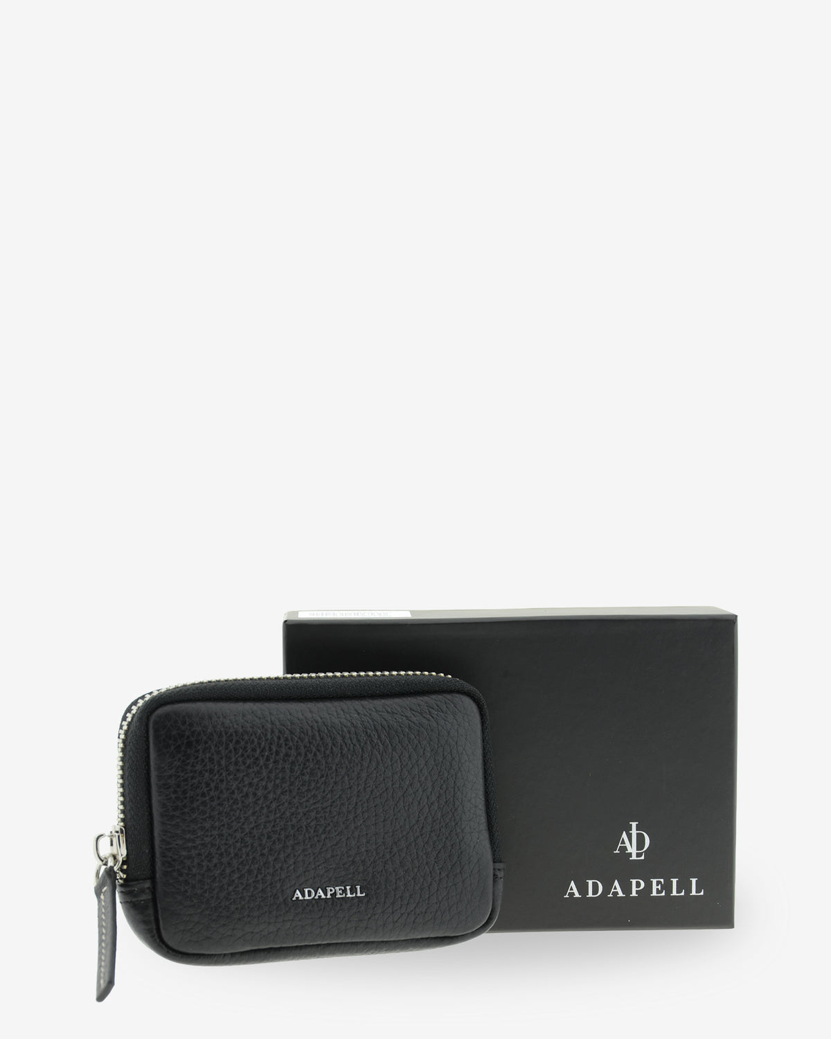 Monedero de piel Nexo 8095 en color negro presentado junto a su caja Adapell.