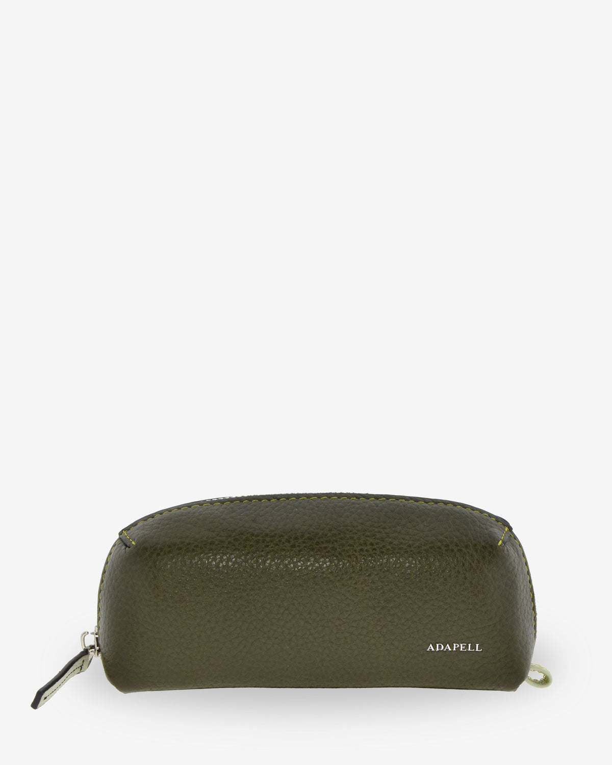 Estuche para esenciales Nexo 8097 de Adapell en piel granulada verde Loden, vista frontal con cierre de cremallera y logo ADAPELL