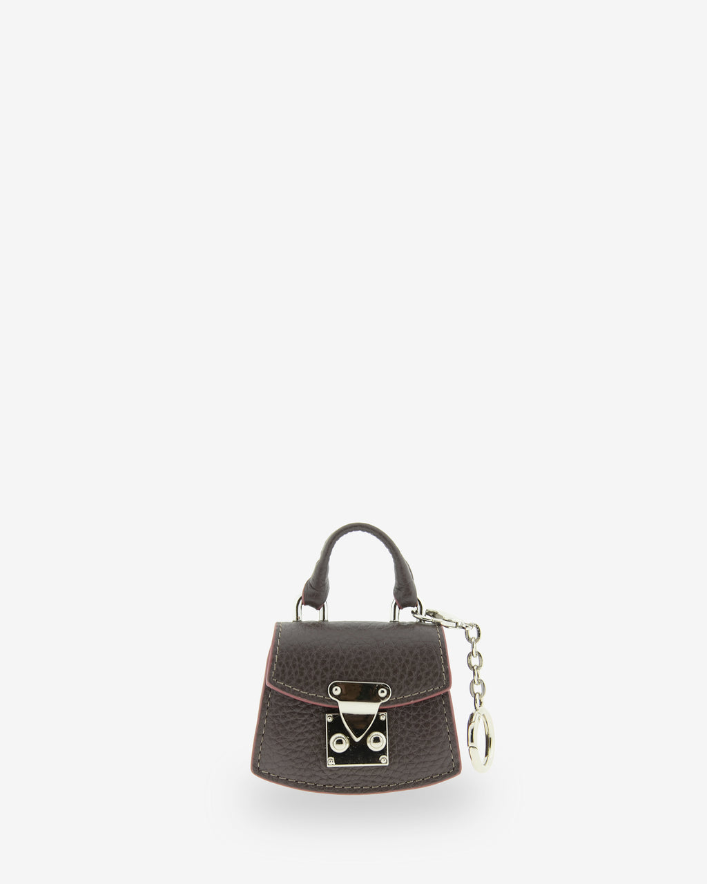 Charm para bolso con funda para auriculares Nexo 8099 chocolate, vista frontal con asa, cierre metálico, cadena y anilla