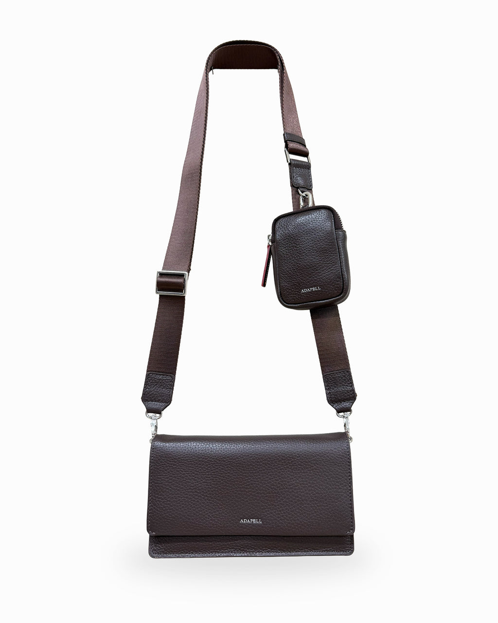 Bolso bandolera Nexo 8090 chocolate con accesorio Nexo compatible acoplado a la bandolera
