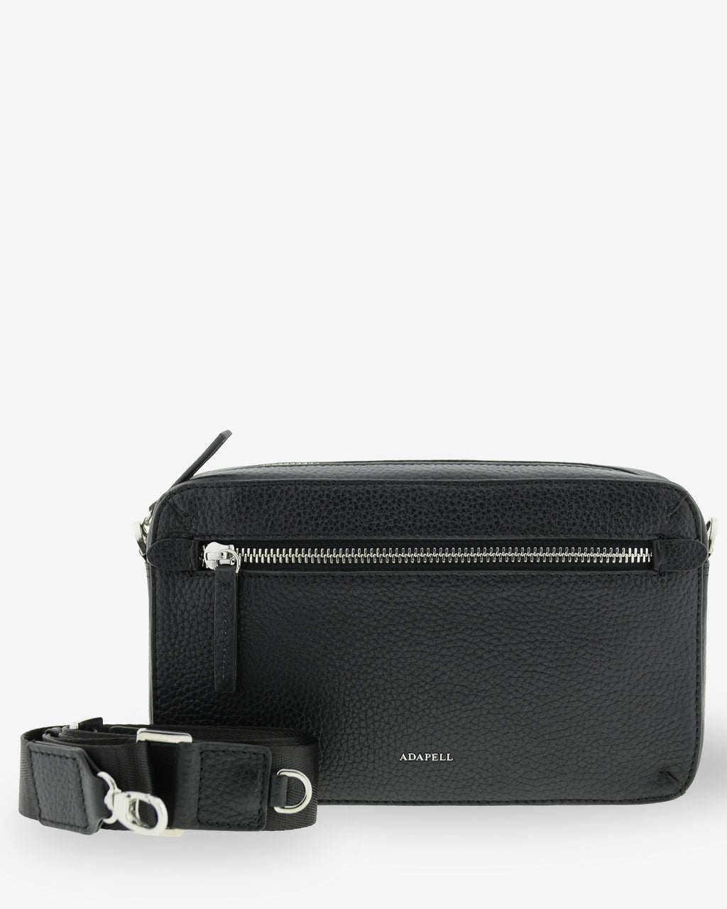 Bolso bandolera horizontal Nexo en color negro con bandolera textil regulable y desmontable