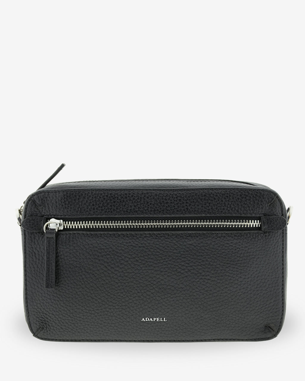 Bolso bandolera horizontal Nexo en color negro, vista frontal con bolsillo exterior con cremallera