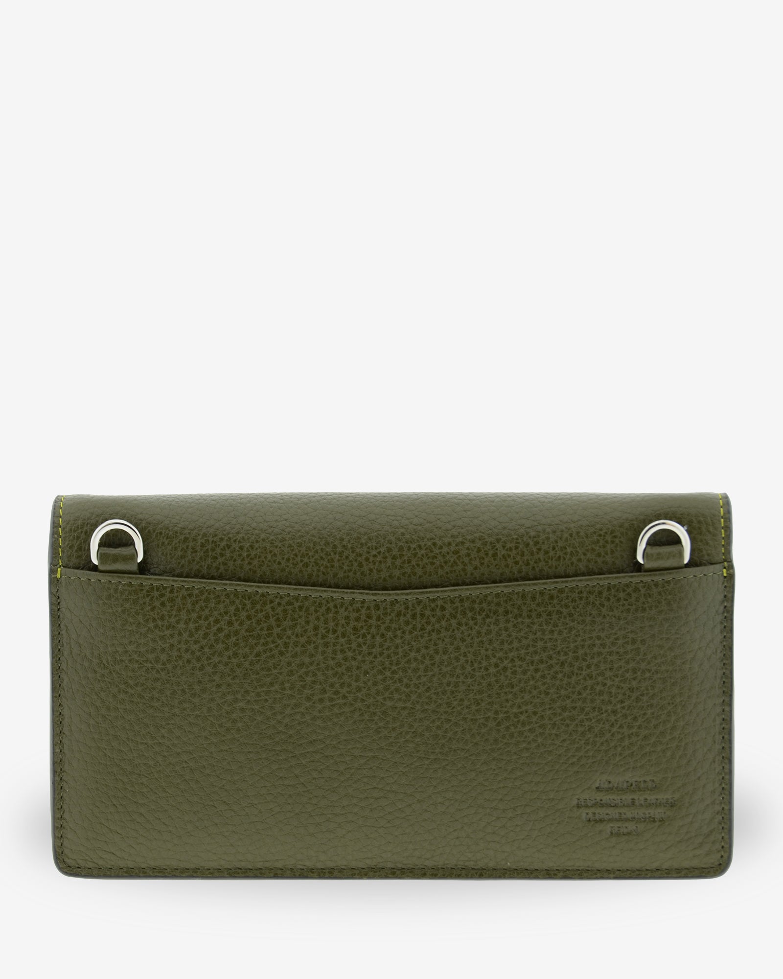 Bolso bandolera Nexo 8090 verde Loden, vista trasera con bolsillo exterior y anillas para la bandolera