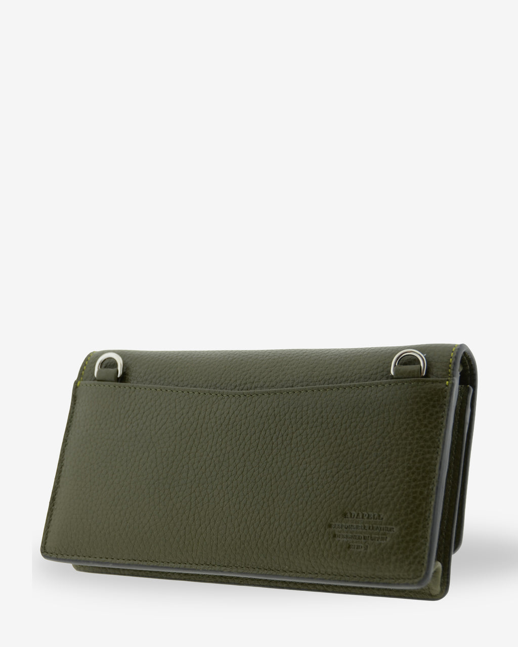 Bolso bandolera Nexo 8090 verde Loden, vista tres cuartos trasera con bolsillo exterior y anillas