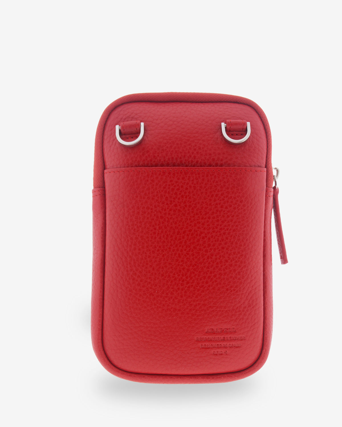 Bolso bandolera vertical Nexo en color amapola, vista trasera con bolsillo exterior y anillas para la bandolera