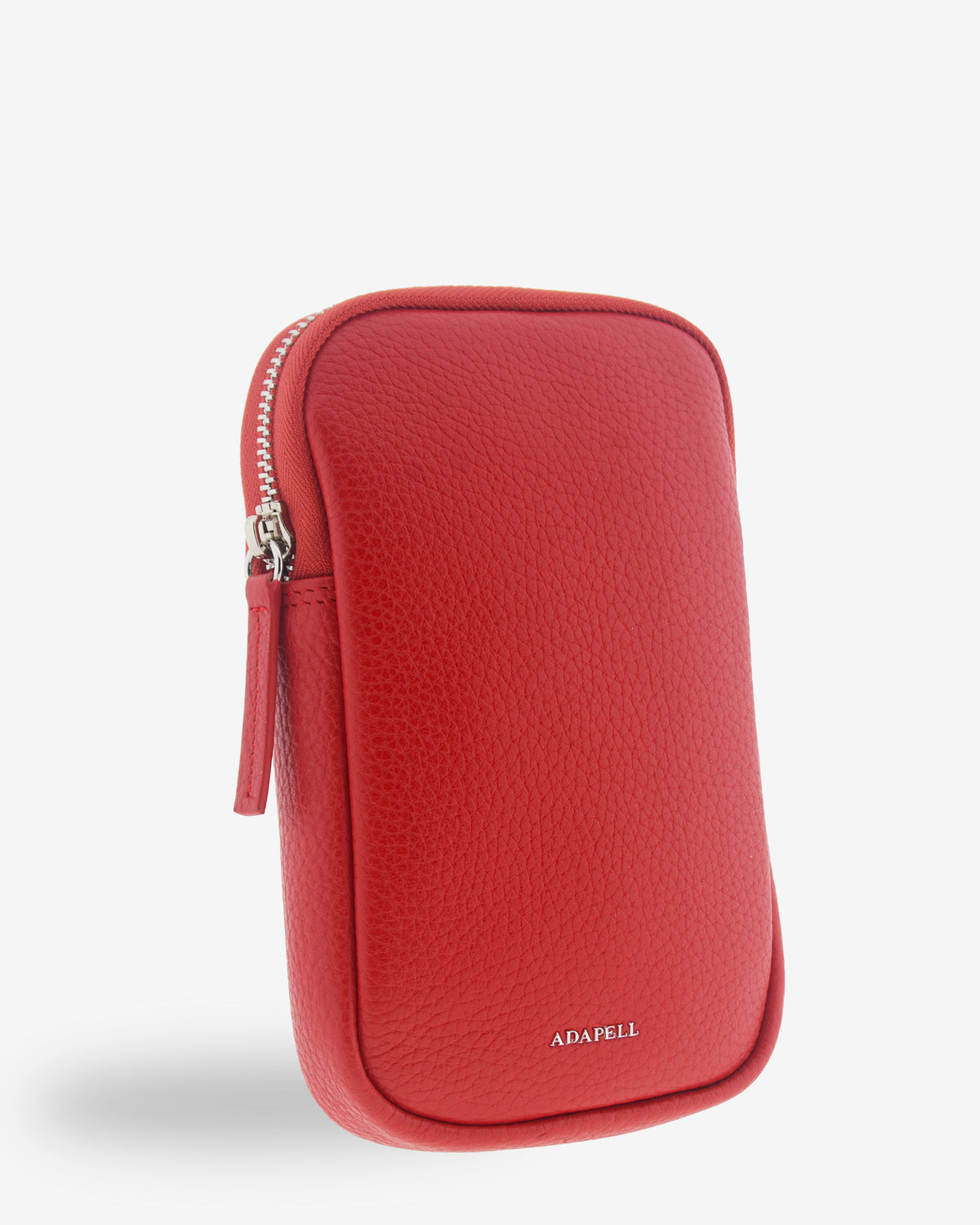 Bolso bandolera vertical Nexo en color amapola, vista tres cuartos frontal con cierre de cremallera