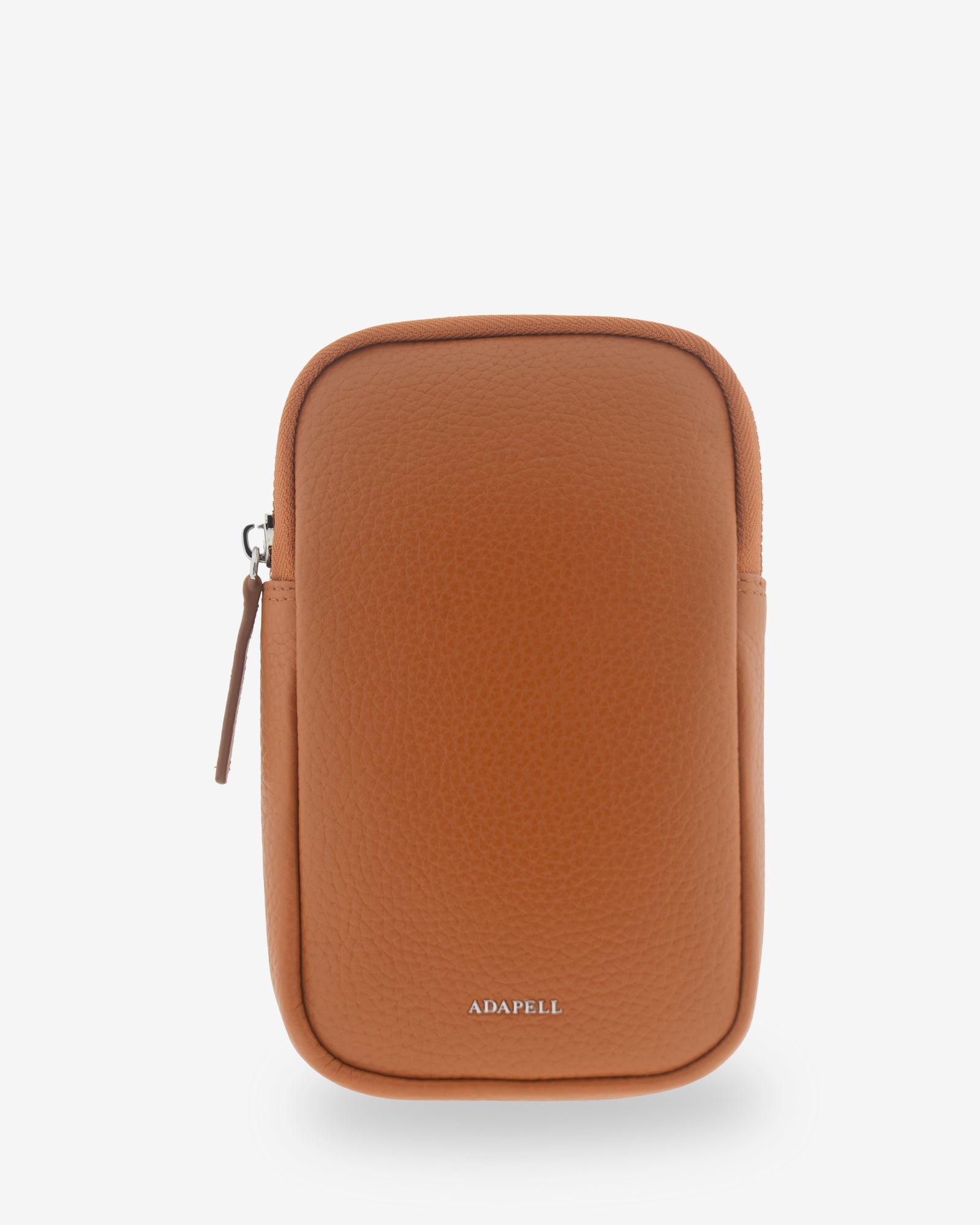 Bolso bandolera vertical Nexo en color miel, vista frontal con cierre de cremallera