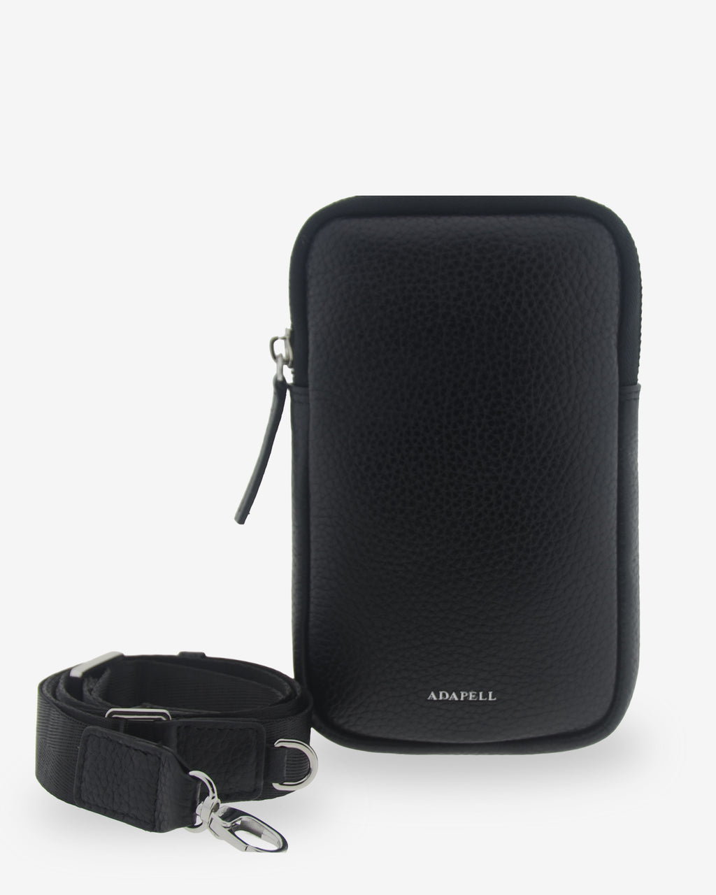 Bolso bandolera vertical Nexo en color negro con bandolera textil regulable y desmontable