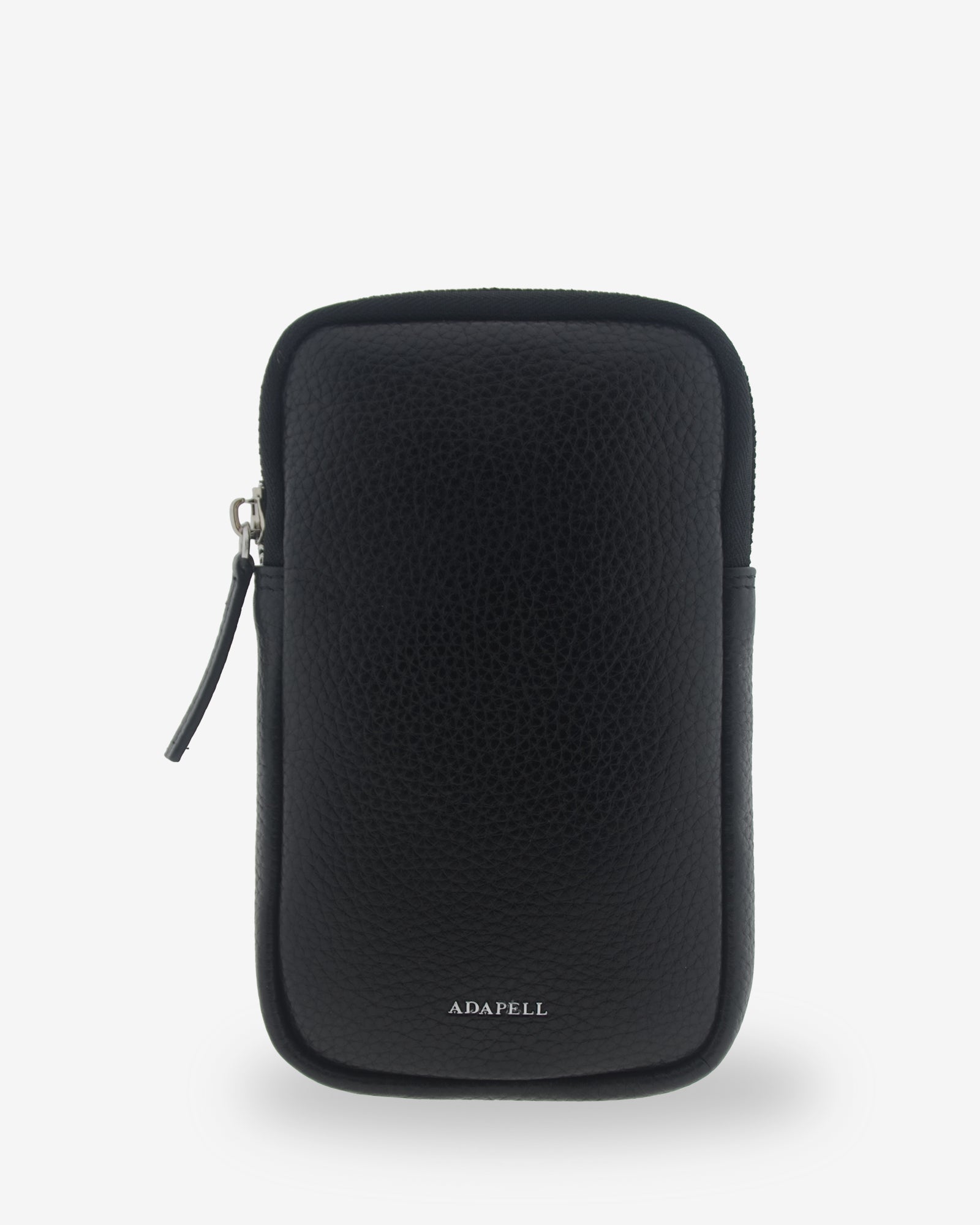 Bolso bandolera vertical Nexo en color negro, vista frontal con cierre de cremallera