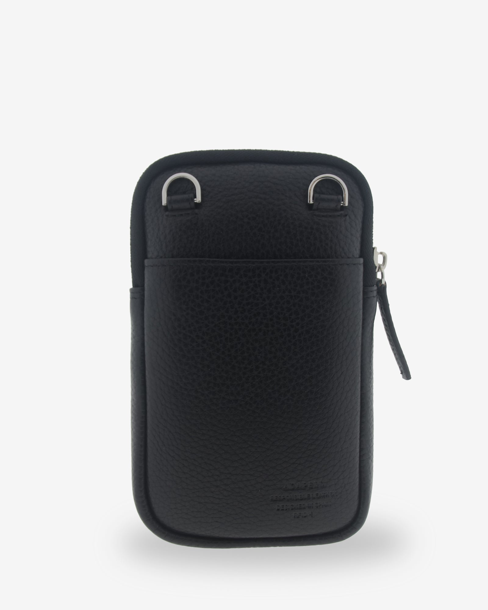 Bolso bandolera vertical Nexo en color negro vista trasera con bolsillo exterior y anillas para la bandolera