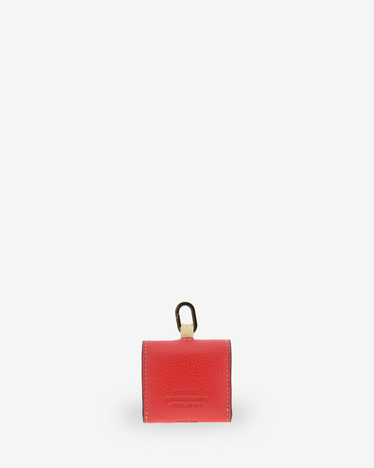 Vista trasera de la funda para auriculares Nexo 8093 en color amapola con anilla metálica y grabado Adapell en la piel